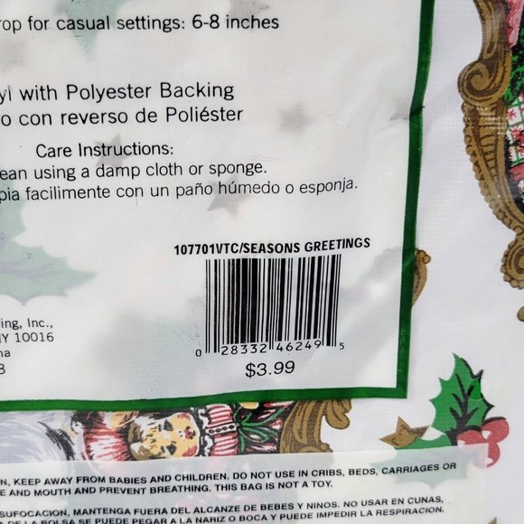 Town & Country Holiday Vinyl Tablecloth ~ Oblong 52 x 90” - Seasons Greetings - Picture 5 of 5